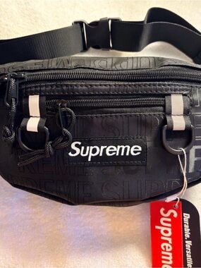 Supreme Black Waist Bag with White Logo Patch